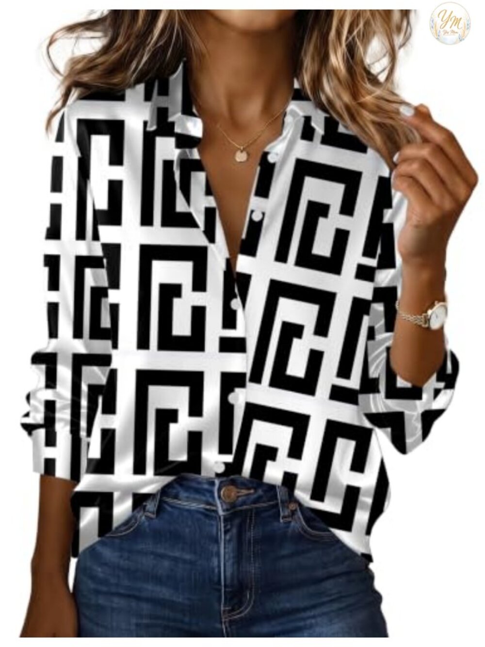 Zeagoo Satin Button Down Blouse Long Sleeve Loose Fit V-Neck Work Top